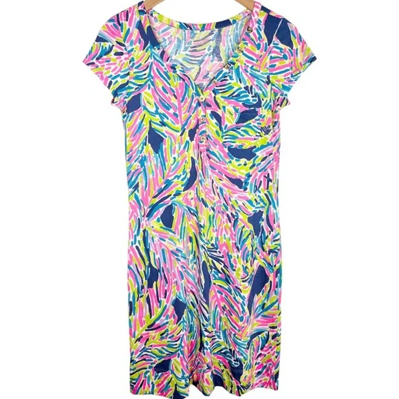 Lilly Pulitzer Palmira Dress Indigo Palm Reader Shift Dress Size Small Blue Pink - Picture 2 of 16